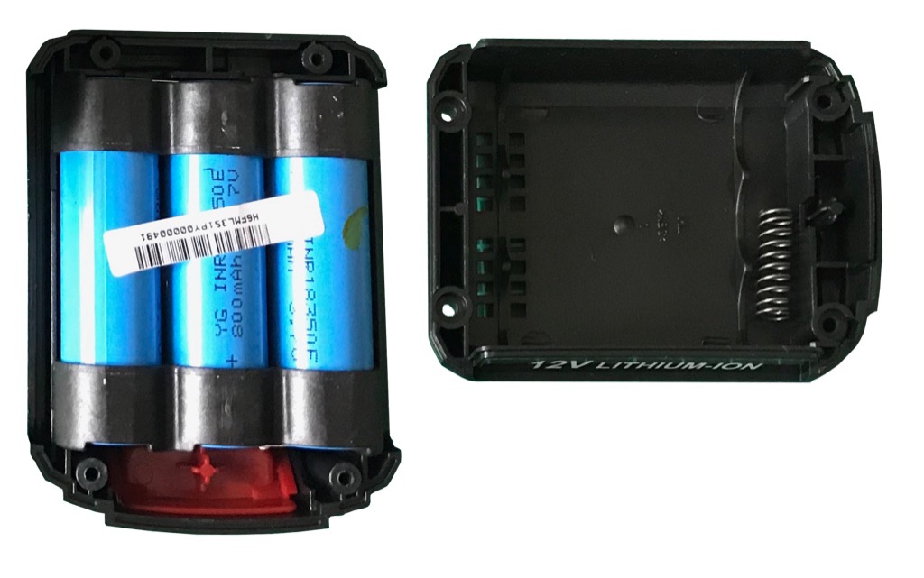 Disassembled drill battery.